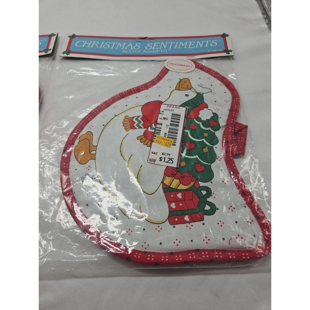 Set of 2 Christmas Potholder Vintage Cecil Saydah Christmas Farm Duck With Tree